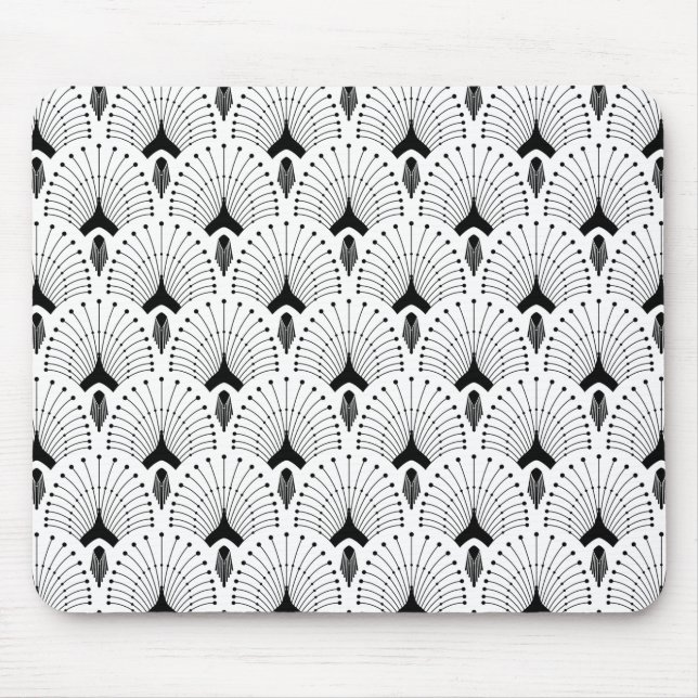 Mousepad Padrão geométrico art-déco preto e branco (Frente)