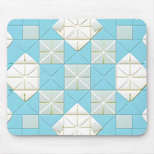 Mousepad Padrão Geométrico Azul e Branco (Frente)