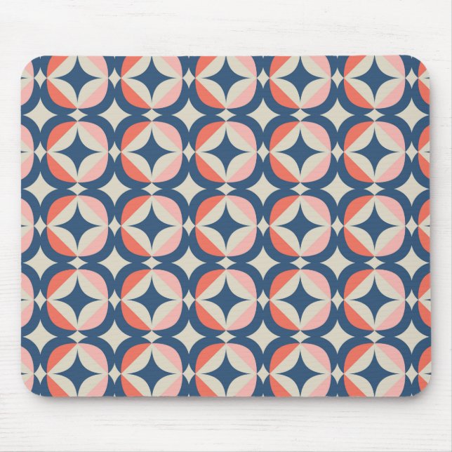 Mousepad Padrão Geométrico Azul e Coral (Frente)