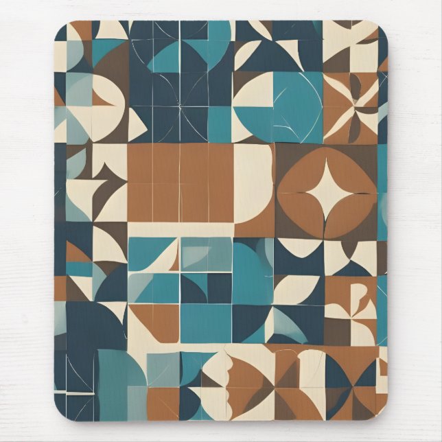 Mousepad Padrão Geométrico Azul Escuro, Turquesa, Marrom e  (Frente)