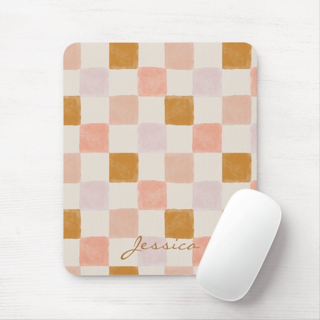 Mousepad Padrão Geométrico Bege Marrom Rosa Elegante (Com mouse)