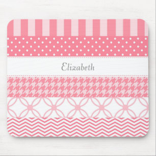 Mousepad Padrão Geométrico Da Fita De Lavagem Rosa Girly 