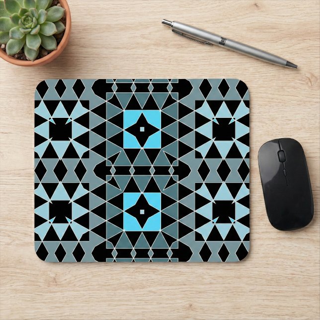 Mousepad Padrão Geométrico de Arte de Trendência Azul e Pre (Criador carregado)
