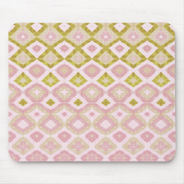 Mousepad Padrão Geométrico de Diamante em Rosa e Verde Oliv (Frente)