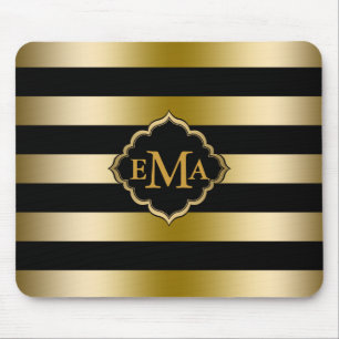 Mousepad Padrão Geométrico de Douradas Stripes Monogramas