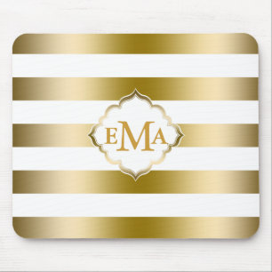 Mousepad Padrão Geométrico de Douradas Stripes Monogramas
