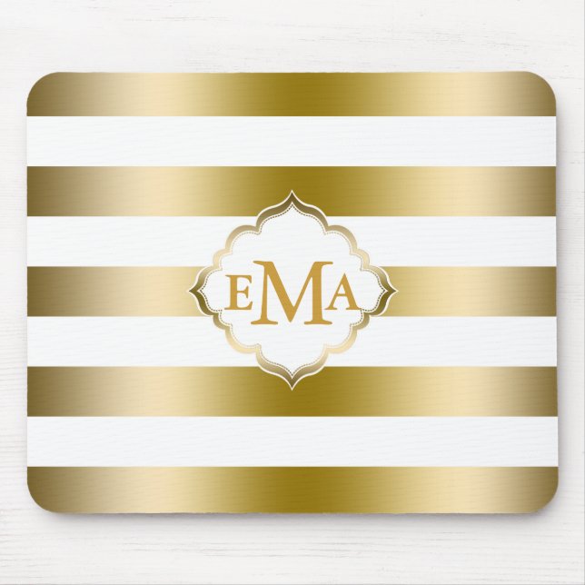 Mousepad Padrão Geométrico de Douradas Stripes Monogramas (Frente)