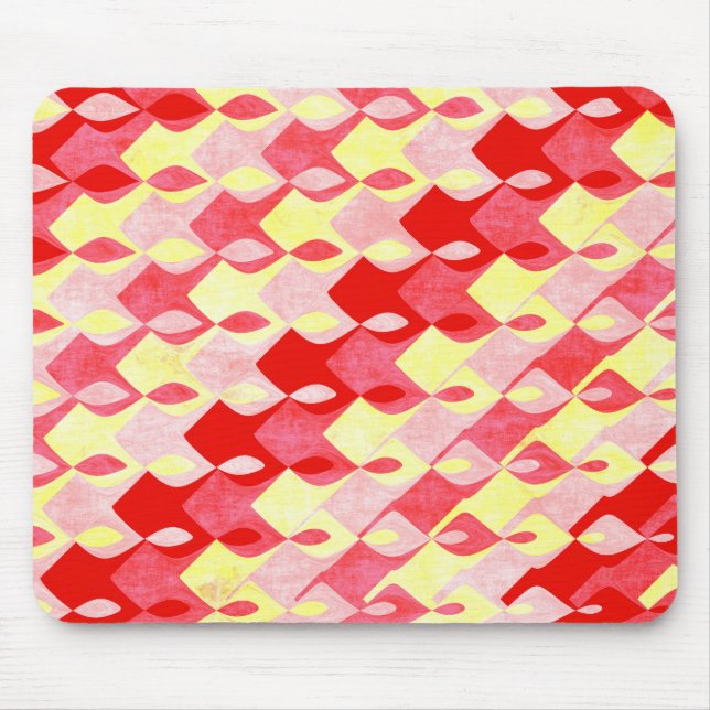 Mousepad Padrão Geométrico Diamante Retro Vermelho, Rosa e  (Frente)