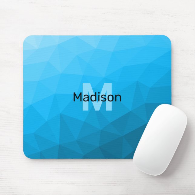 Mousepad Padrão geométrico do gradiente ciano azul Monogram (Com mouse)