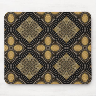 Mousepad Padrão Geométrico Dourado e Preto de Intricaçã