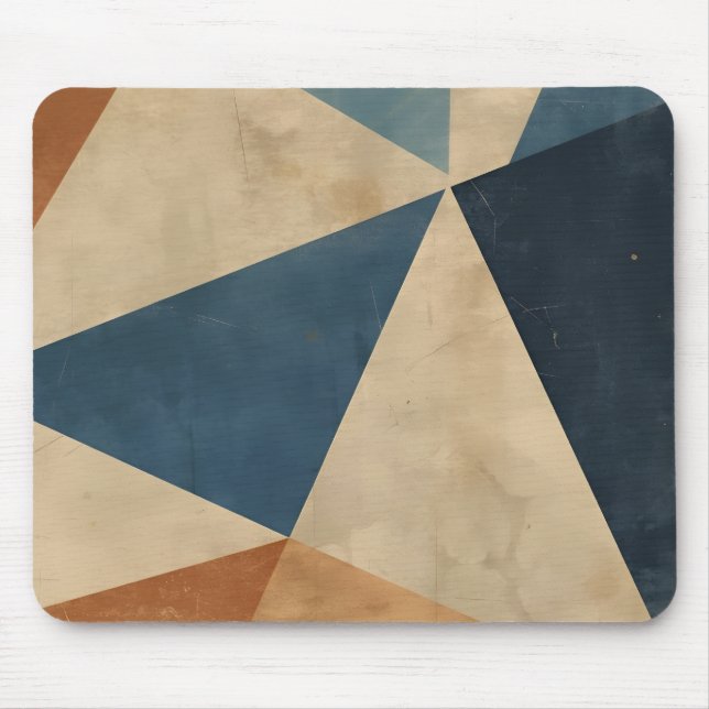 Mousepad Padrão Geométrico em Azuis, Bege e Ferrugem (Frente)