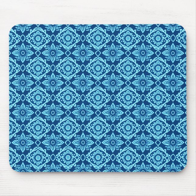 Mousepad Padrão Geométrico Floral na moda Azul (Frente)