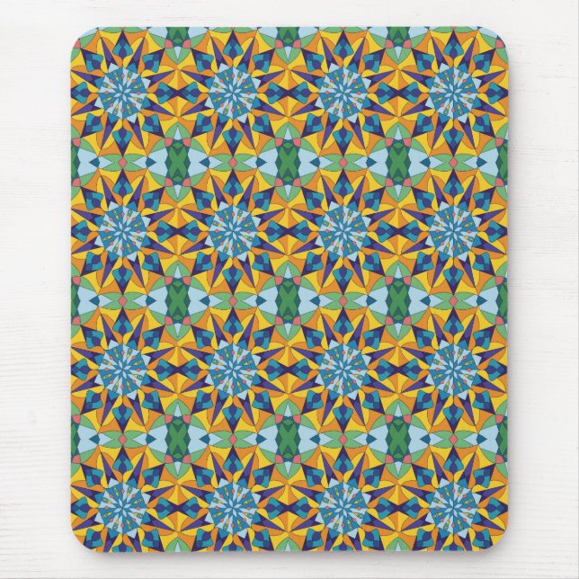 Mousepad Padrão geométrico fractal azul e amarelo (Frente)