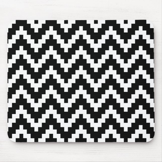 Mousepad Padrão Geométrico Ika Zigzag Preto e Branco (Frente)