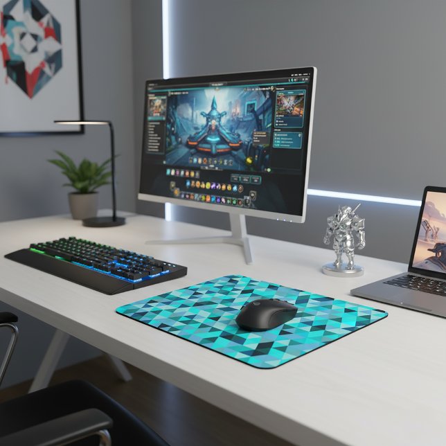 Mousepad Padrão Geométrico Moderno de Triângulos Turquesa (Modern Teal Turquoise Geometric Triangles Pattern Mouse Pad)
