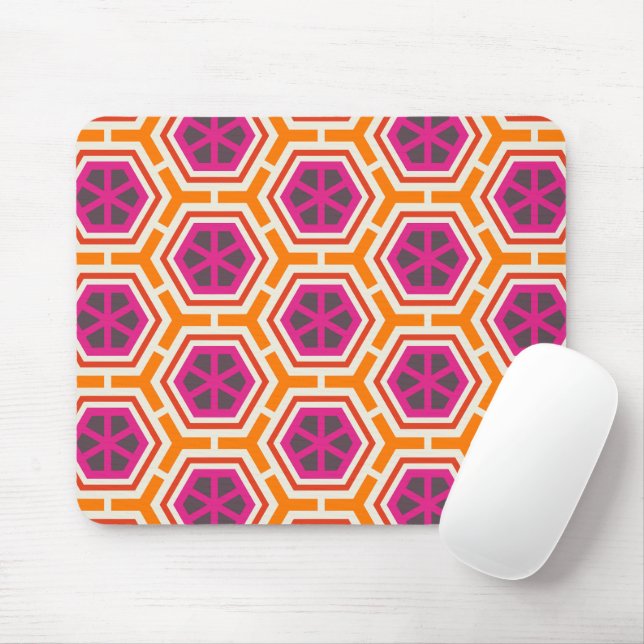 Mousepad Padrão Geométrico Moderno Rosa e Laranja Retro (Com mouse)