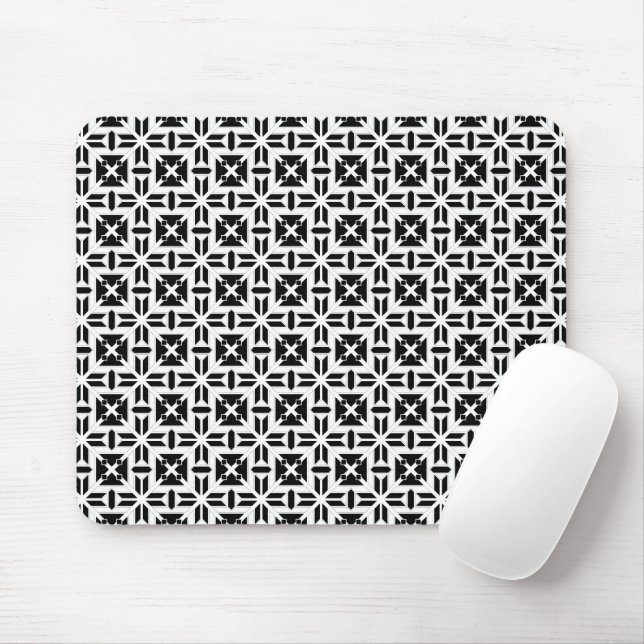 Mousepad Padrão Geométrico Preto e Branco Elegante (Com mouse)