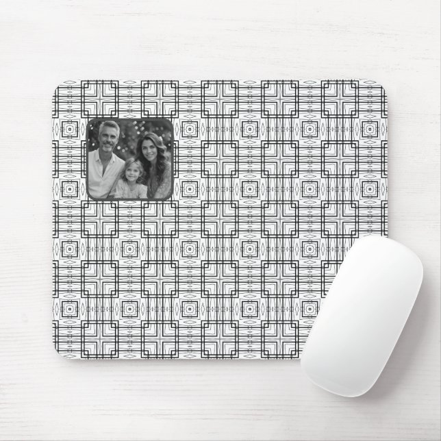 Mousepad Padrão Geométrico preto e branco mais Foto (Com mouse)