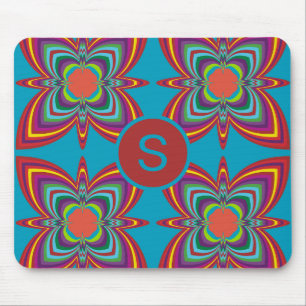 Mousepad Padrão Geométrico Psicodélico Colorido Monograma