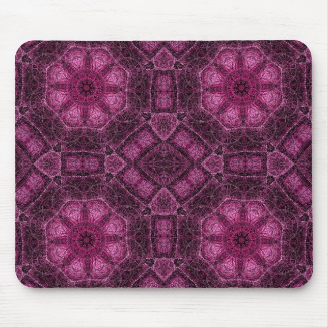 Mousepad Padrão Geométrico Rosa com Floral Mandala Glow (Frente)