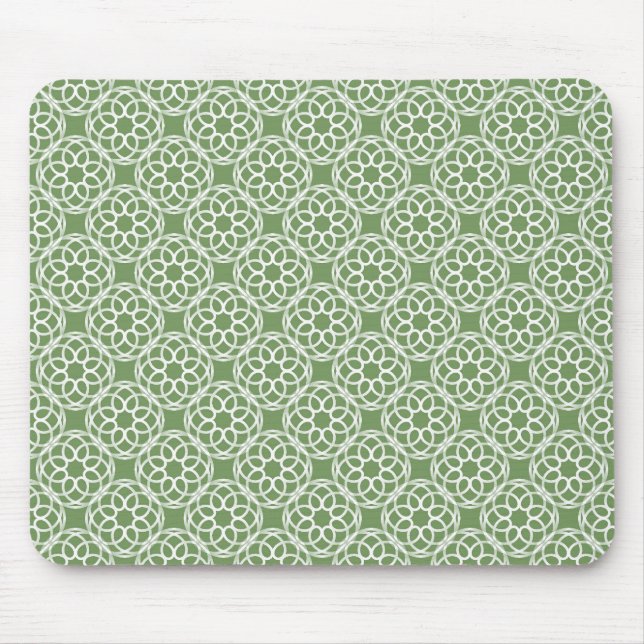 Mousepad Padrão Geométrico Sem Costura Verde Sage Branco (Frente)