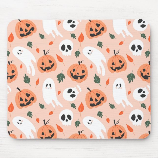 Mousepad Padrão Ghost e Jack-O-Lanterna Bonito (Frente)
