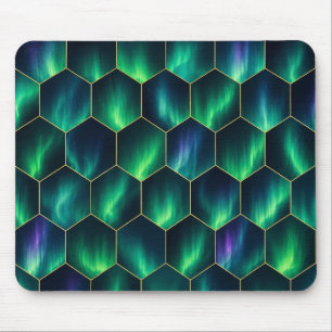 Mousepad Padrão Hexagonal Aurora Boreal Verde