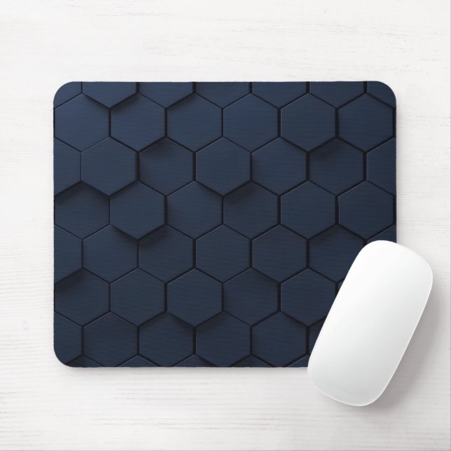 Mousepad Padrão Hexágono 3D Azul Marinho Moderno (Com mouse)