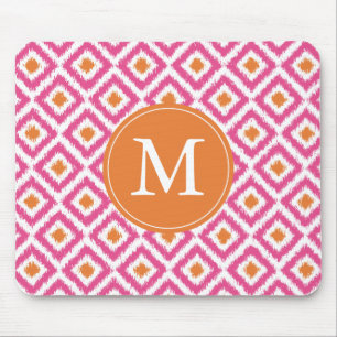 Mousepad Padrão Ikat de Diamantes Rosa Monogramados