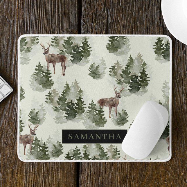 Mousepad Padrão Invisível da Floresta de Inverno da Aquarel (Criador carregado)