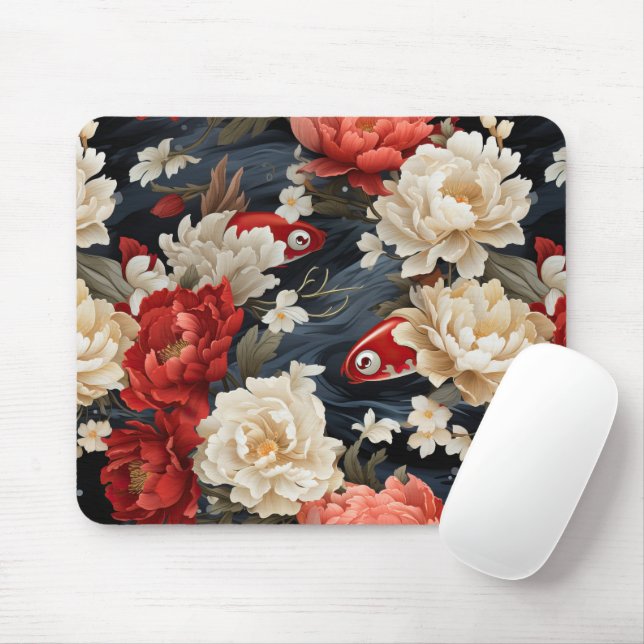 Mousepad Padrão Japonês de Peixes Koi Insoltos (Com mouse)