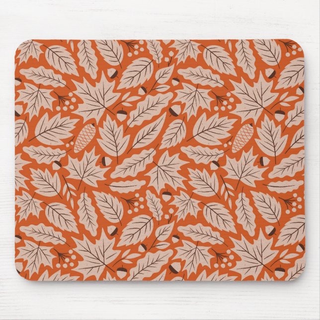 Mousepad Padrão Laranja Fall Folhas & Acorns (Frente)