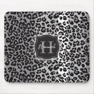 Mousepad Padrão Leopard B & W com Monograma e Nome Personal