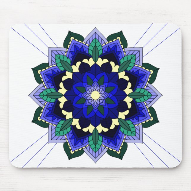 Mousepad Padrão Mandala 02 no mouse azul escuro (Frente)