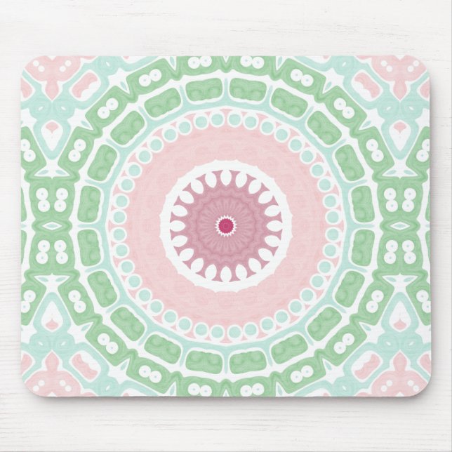Mousepad Padrão Mandala Verde Suave e Rosa Claro (Frente)
