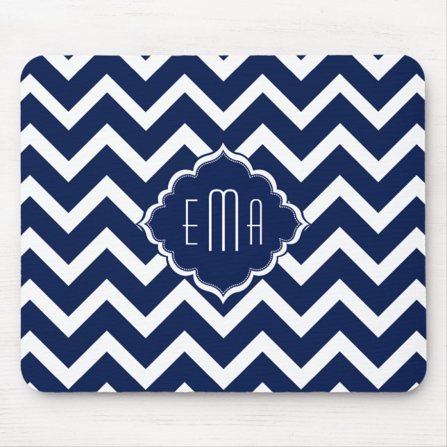 Mousepad Padrão marinho Azul e Branco Chevron Zigzag (Frente)