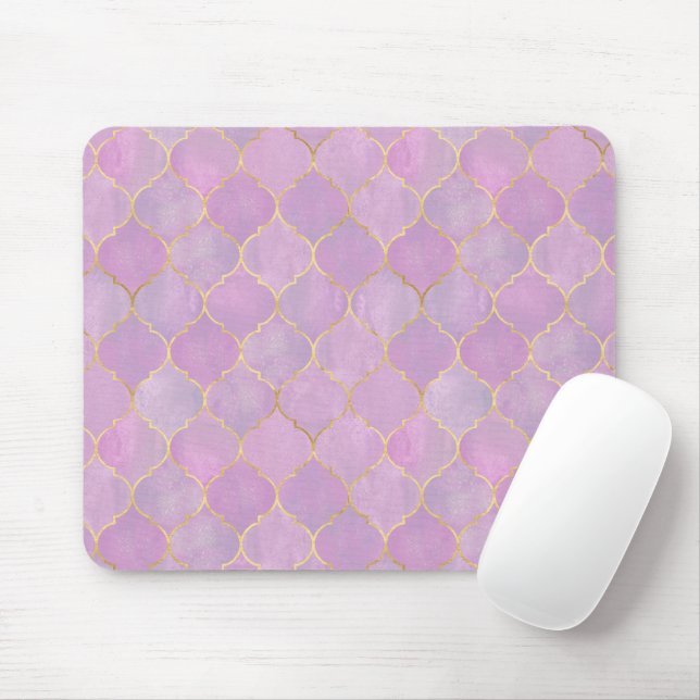 Mousepad Padrão Marroquino Rosa Bege Dourado (Com mouse)