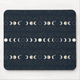 Mousepad Padrão Minimalista de Fases Lunares com Estrelas e