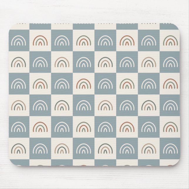 Mousepad Padrão Mínimo Xadrez Boho Arco-íris (Frente)