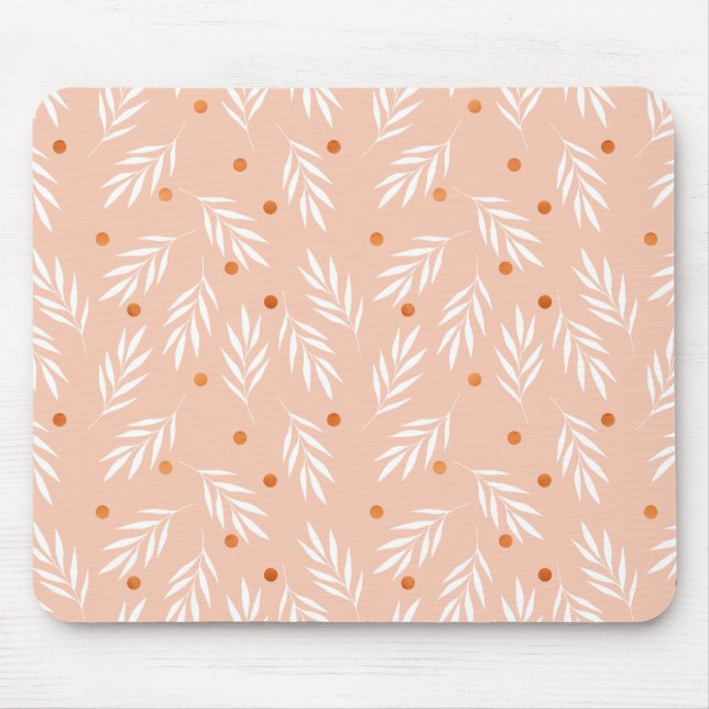 Mousepad Padrão Moderno de Folhas Florais Apricot Rosa (Frente)