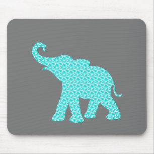 Mousepad Padrão Moderno de Turquesa de Arte Elefante Feliz