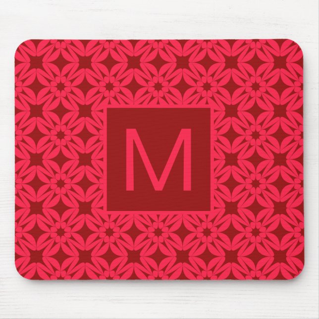 Mousepad Padrão Monogramado Vermelho Brilhante Ornamentado (Frente)