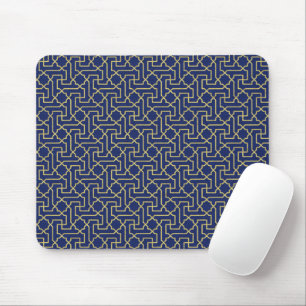 Mousepad Padrão Mosaico Dourado do marinho Azul e Faux