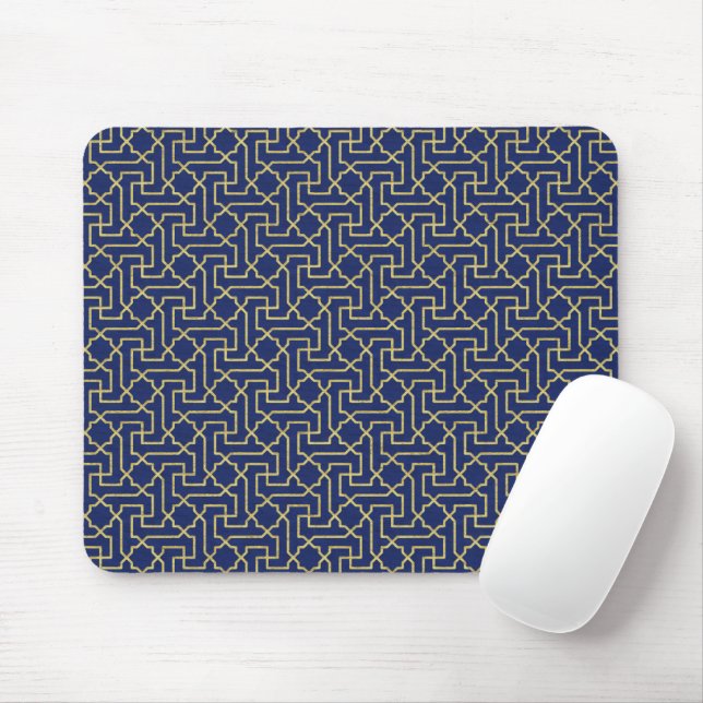 Mousepad Padrão Mosaico Dourado do marinho Azul e Faux (Com mouse)
