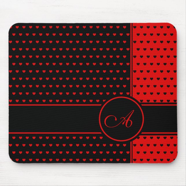 Mousepad Padrão na moda Negro E Coração Vermelho - Monogram (Frente)