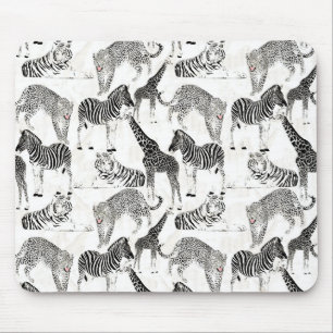 Mousepad Padrão na moda Negro e Selva Branca de Animais