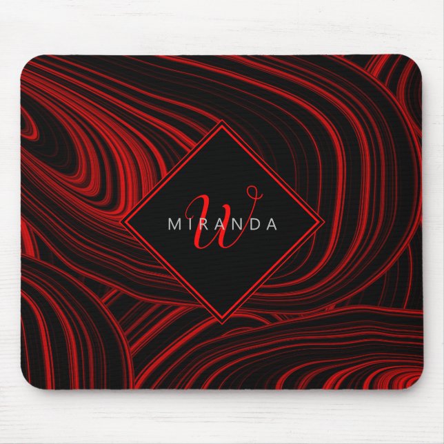 Mousepad Padrão na moda preto de Abstrato vermelho monogram (Frente)