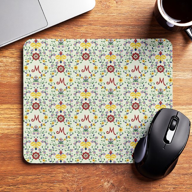 Mousepad Padrão nórdico do Monograma Rosemaling escandinavo (Criador carregado)