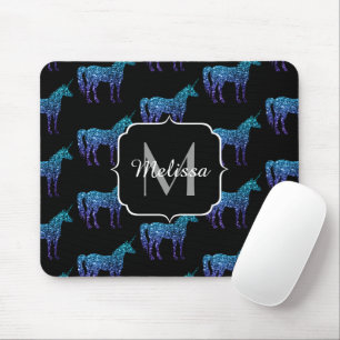 Mousepad Padrão ombre azul aqua brilho Unicórnio Monograma