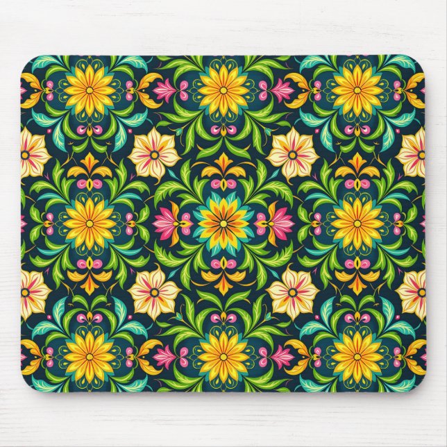 Mousepad Padrão Ornamental Floral em Cores Vibrantes (Frente)